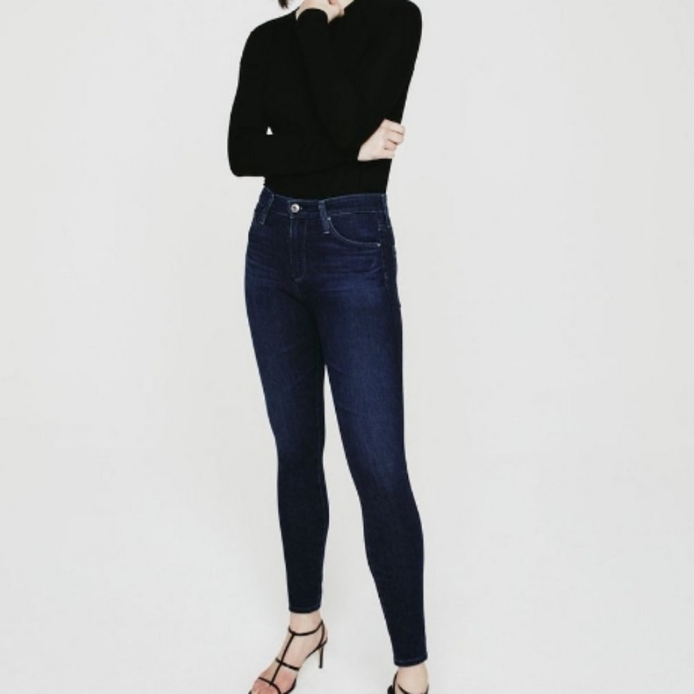 AG Farrah High Waist Ankle Skinny Jeans Super Dark Blue